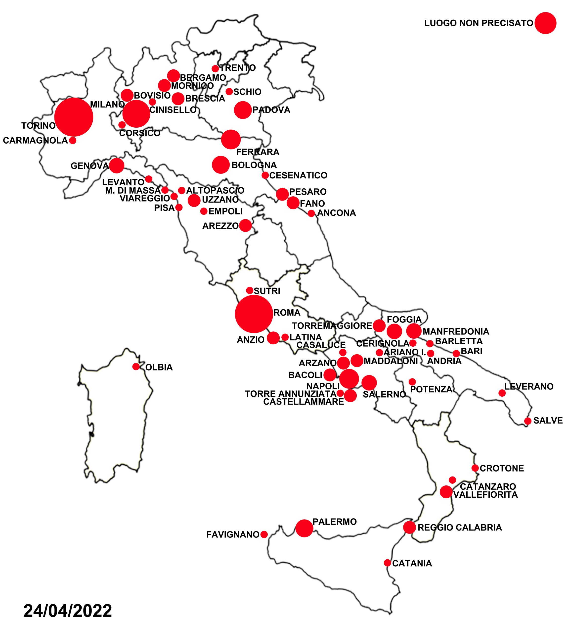 Cartina con la mappa dell'omofobia in Italia nell'anno 2022